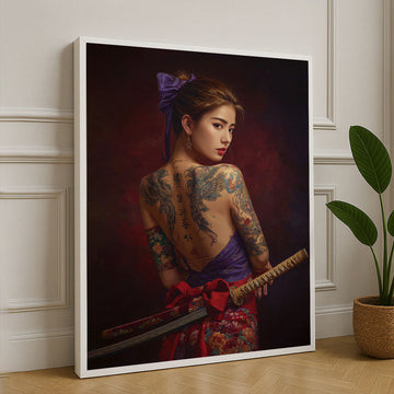 Elegant Samurai Woman With Tattoos Canvas Wall Art