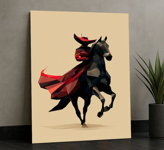 Striking Red-caped Rider On Horseback Canvas Wall Art