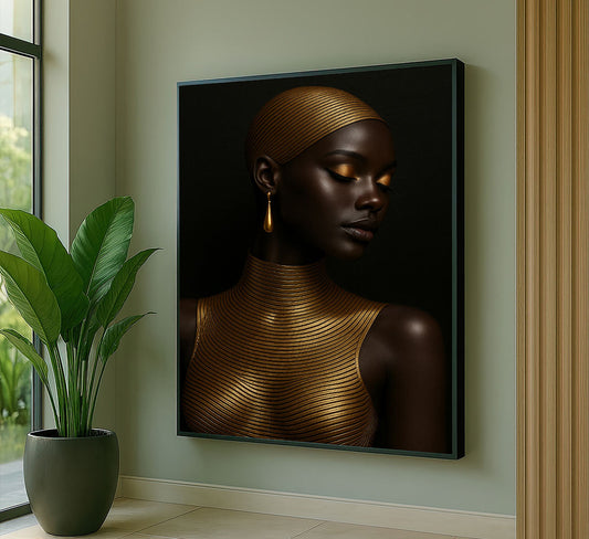 Majestic Black Woman In Gold Accents Canvas Wall Art