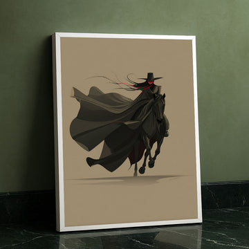 Dramatic Rider In Black Cloak On Horse Canvas Wall Art