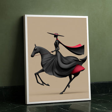 Elegant Woman In Black Dress Riding Horse Canvas Wall Art