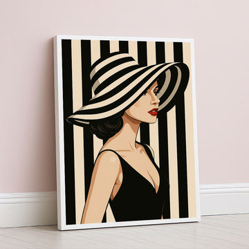 Elegant Woman In Striped Hat Canvas Wall Art