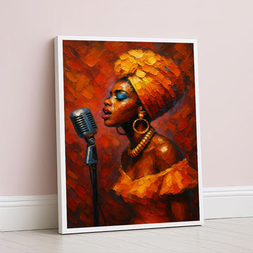 Vibrant African Woman Singing In Orange Canvas Wall Art