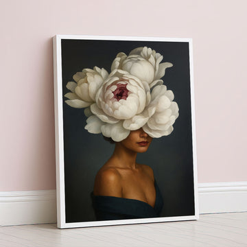 Enchanting Woman With Large White Peony Hat Canvas Wall Art
