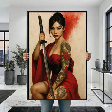 Enchanting Samurai Woman With Tattoos Canvas Wall Art
