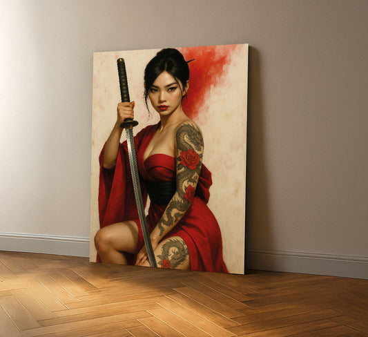Enchanting Samurai Woman With Tattoos Canvas Wall Art