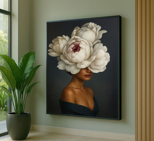 Enchanting Woman With Large White Peony Hat Canvas Wall Art