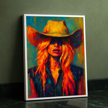 Vibrant Blonde Woman In Cowboy Hat Canvas Wall Art