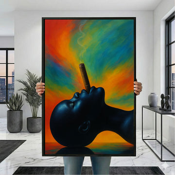 Bold Black Woman Smoking Cigar Canvas Wall Art Print | Vibrant Living Room Decor | Statement Piece