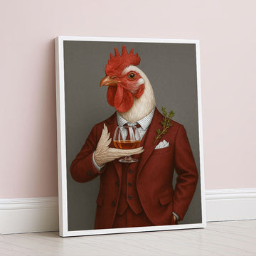 Sophisticated Rooster In Red Suit Canvas Wall Art