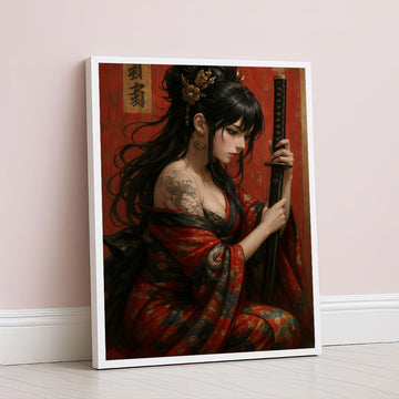 Enchanting Samurai Woman With Tattoos Canvas Wall Art