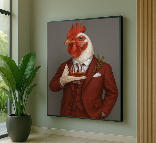 Sophisticated Rooster In Red Suit Canvas Wall Art