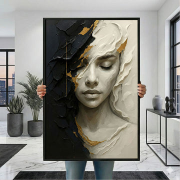 Elegant Abstract Woman Canvas Wall Art Print | Black and Gold Living Room Decor | Statement Piece