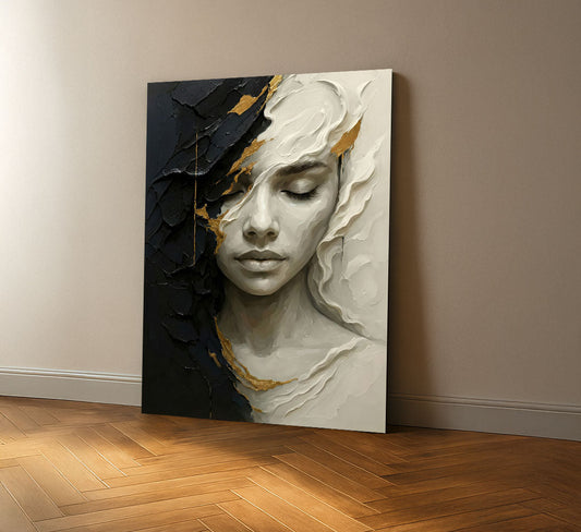 Elegant Abstract Woman Canvas Wall Art Print | Black and Gold Living Room Decor | Statement Piece