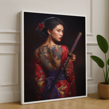 Elegant Samurai Woman With Tattoos Canvas Wall Art