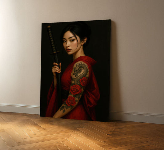 Enchanting Samurai Woman With Tattoos Canvas Wall Art