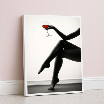 Elegant Silhouette Woman Holding Wine Glass Canvas Wall Art