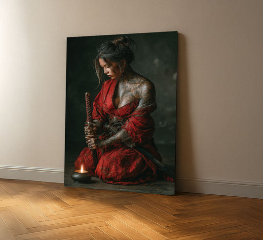 Enchanting Samurai Woman With Tattoos Canvas Wall Art
