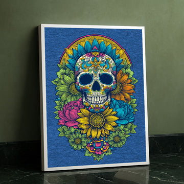 Vibrant Floral Sugar Skull Design Canvas Wall Art