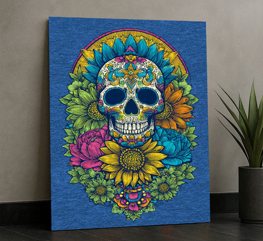 Vibrant Floral Sugar Skull Design Canvas Wall Art