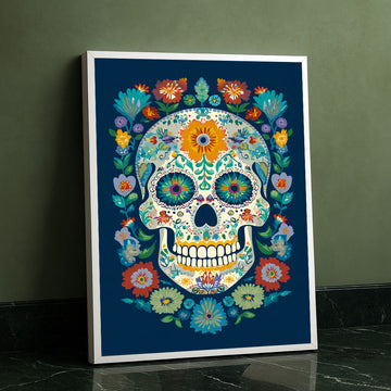 Vibrant Floral Sugar Skull Design Canvas Wall Art