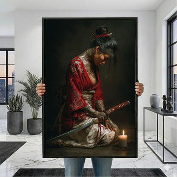Captivating Samurai Woman With Tattoos Canvas Wall Art
