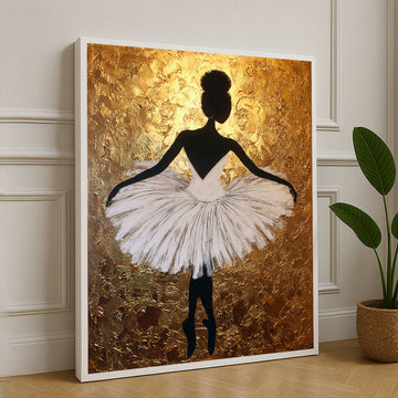 Elegant Ballerina Silhouette With Gold Background Canvas Wall Art