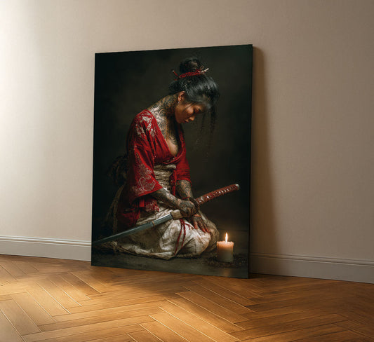 Captivating Samurai Woman With Tattoos Canvas Wall Art