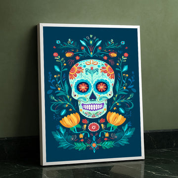 Vibrant Floral Sugar Skull Art Canvas Wall Art