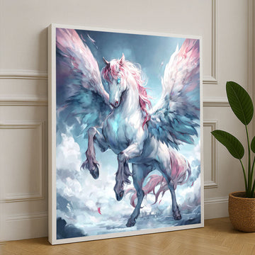 Ethereal Pegasus In Cloudy Sky Canvas Wall Art