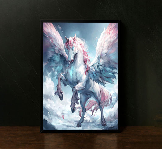 Ethereal Pegasus In Cloudy Sky Canvas Wall Art