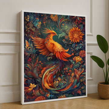 Vibrant Phoenix Among Blossoms Canvas Wall Art Masterpiece