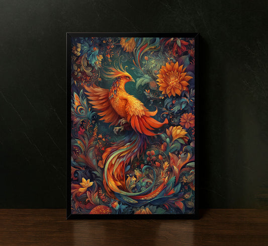 Vibrant Phoenix Among Blossoms Canvas Wall Art Masterpiece
