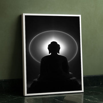 Mystical Buddha Silhouette With Halo Canvas Wall Art