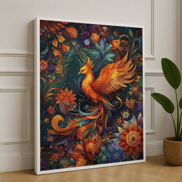 Vibrant Phoenix Among Blossoms Canvas Wall Art