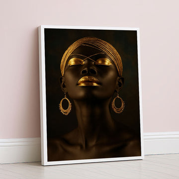 Elegant African Woman With Golden Makeup Canvas Wall Art