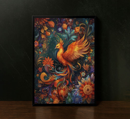 Vibrant Phoenix Among Blossoms Canvas Wall Art