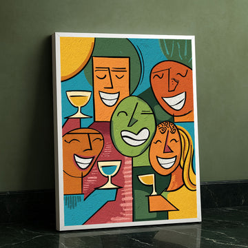 Vibrant Abstract Geometric Faces Canvas Wall Art