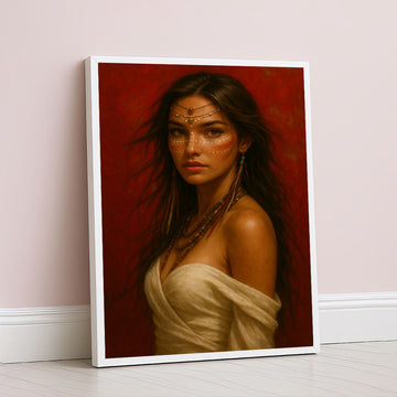 Captivating Tribal Woman In Ivory Dress Canvas Wall Art
