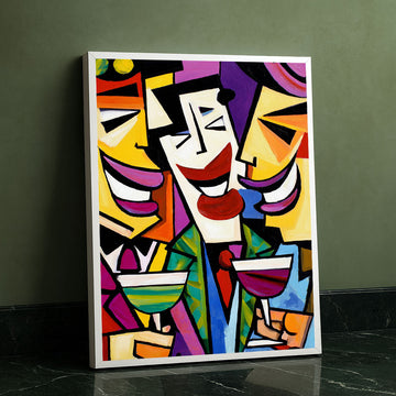 Vibrant Cubist Figures With Wine Glasses Canvas Wall Art