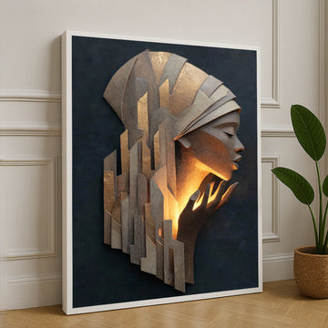 Elegant Textured Woman Profile With Gold Canvas Wall Art