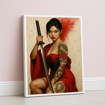 Enchanting Samurai Woman With Tattoos Canvas Wall Art