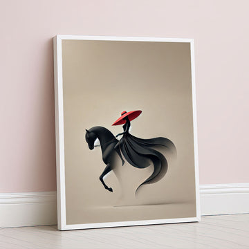 Elegant Woman In Red Hat Riding Horse Canvas Wall Art