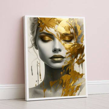 Majestic Gold Splattered Woman Portrait Canvas Wall Art