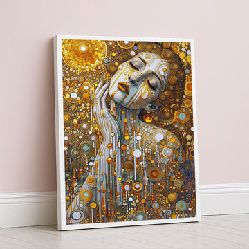 Mystical Woman In Golden Abstract Patterns Canvas Wall Art