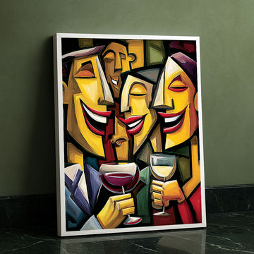 Vibrant Abstract Cubist Party Scene Canvas Wall Art
