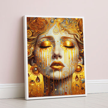 Enchanting Golden Tears Woman Portrait Canvas Wall Art