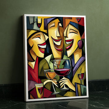 Vibrant Abstract Women With Wine Glasses Canvas Wall Art