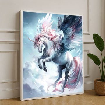 Majestic Winged Unicorn In Clouds Canvas Wall Art