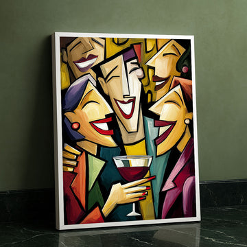 Vibrant Abstract Cubist People With Wine Canvas Wall Art